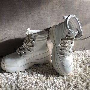 White chunky high top sneakers